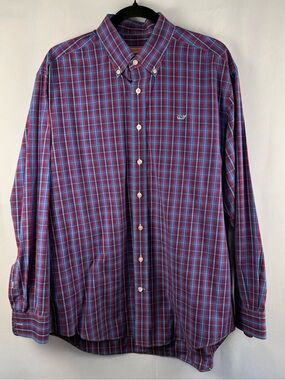 Vineyard Vines Whale Shirt Red Blue Plaid Button Down Men’s Medium